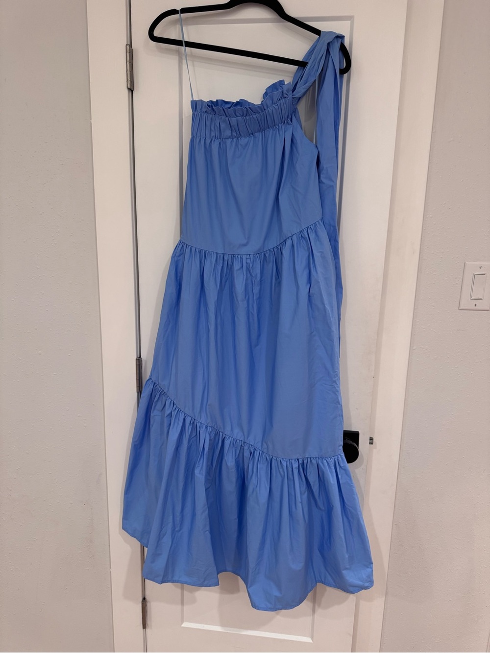 Blue One-Shoulder Tiered Dress
